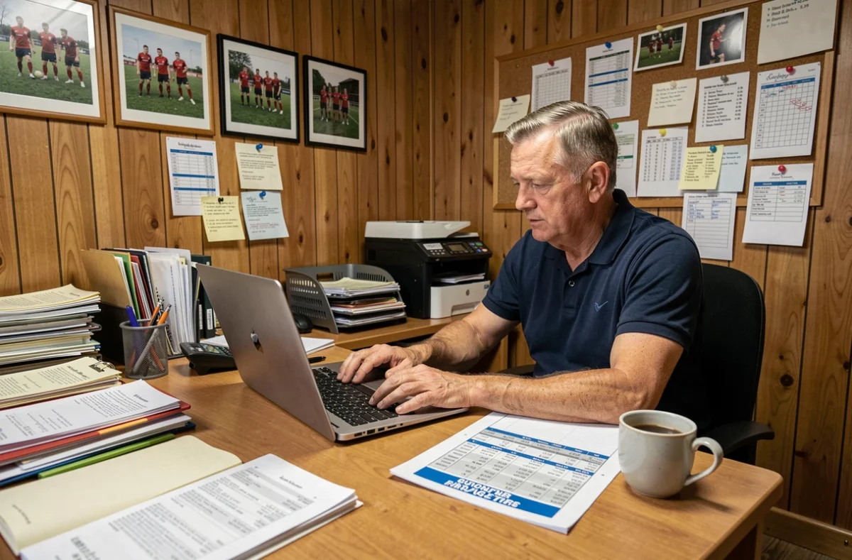 Administrateur de club saisissant les résultats pour mettre à jour le classement du district football