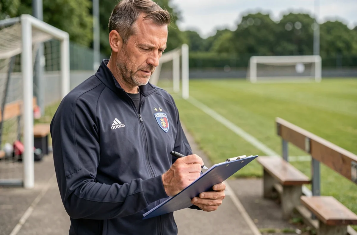 Entraîneur analysant les statistiques des joueurs clés de Bergerac lors d'une séance d'entraînement