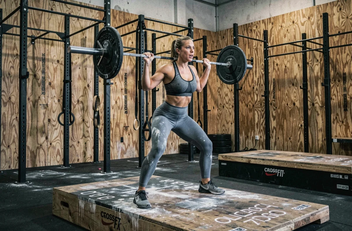 Athlète féminine soulevant une barre olympique lors d'une séance WOD au CrossFit Naya