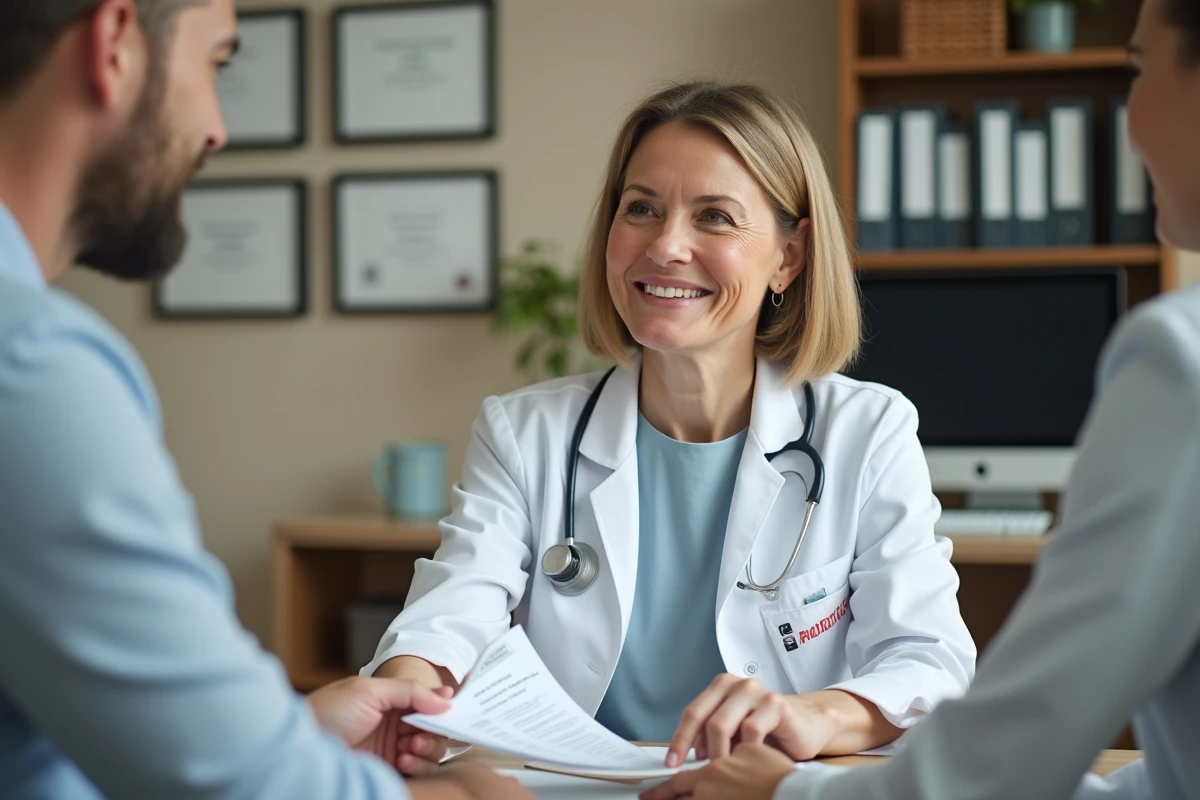 Médecin ou nutritionniste expliquant les effets secondaires des acides aminés à un patient lors d'une consultation médicale