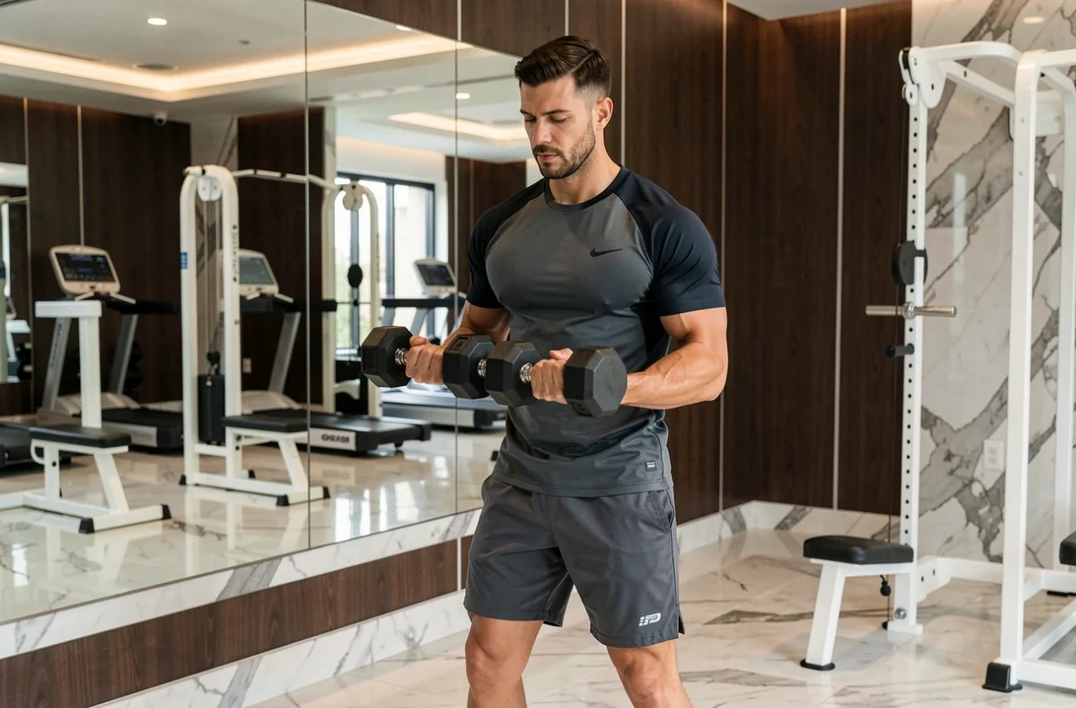Homme s'entraînant dans l'espace musculation haut de gamme de l'Elevate Premium Fitness à Bordeaux