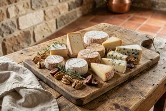 Plateau de fromages variés représentant les fromages les plus riches en protéines
