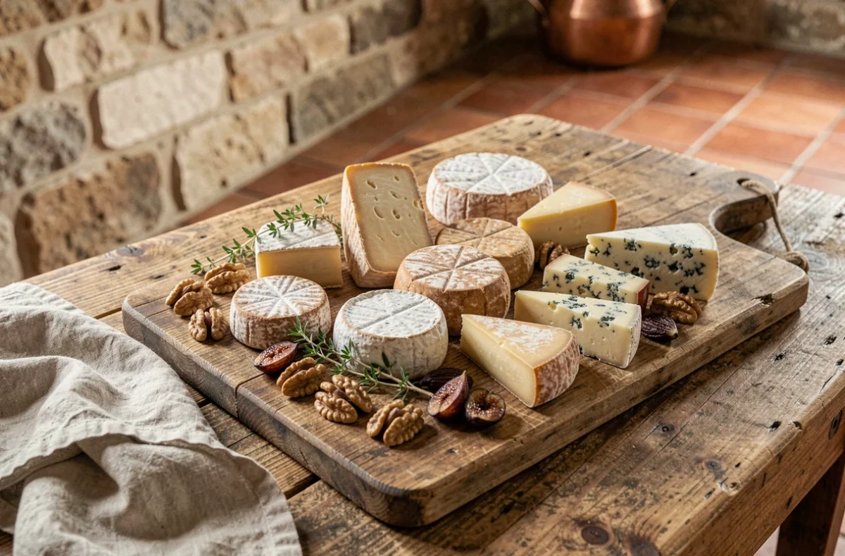 Plateau de fromages variés représentant les fromages les plus riches en protéines