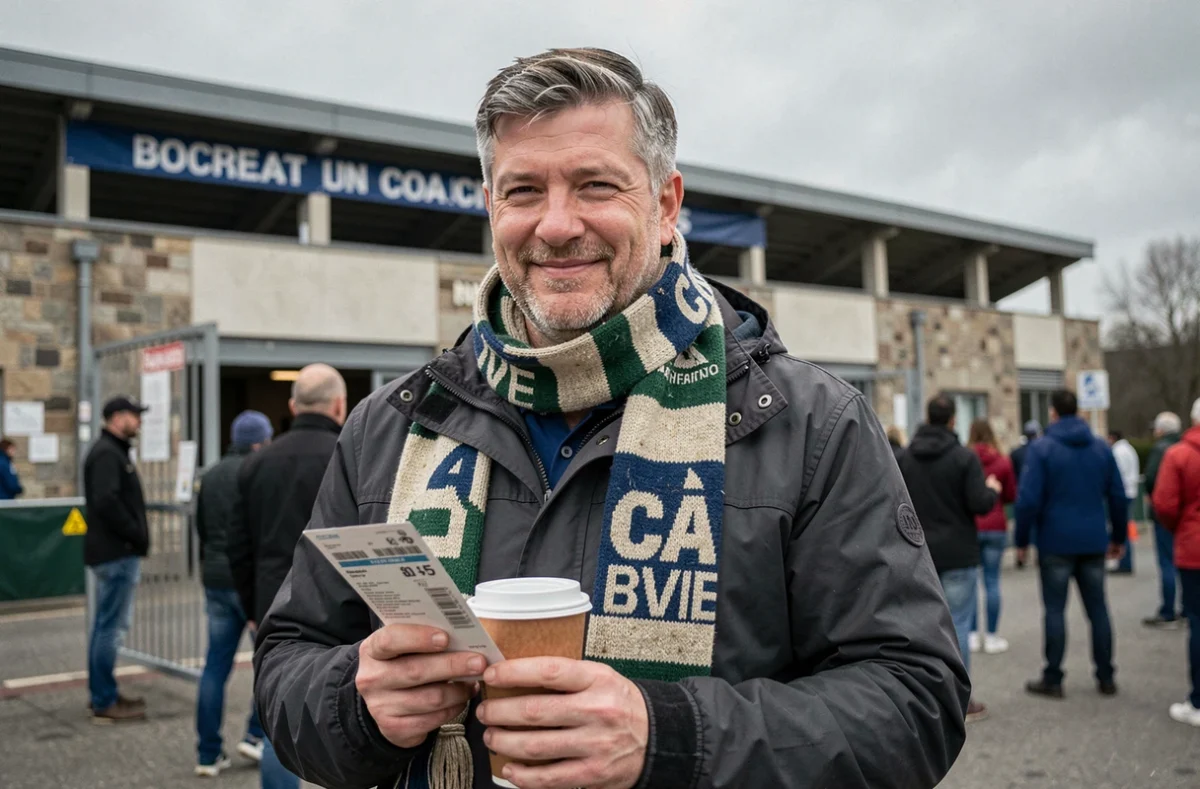 Supporter du CA Brive attendant devant le stade avant le match avec son écharpe du club