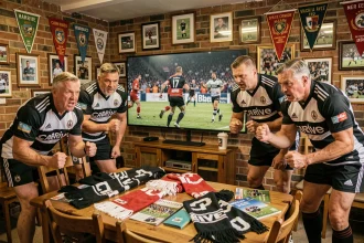 Supporters du CA Brive réunis au club house pour suivre un match en direct sur grand écran