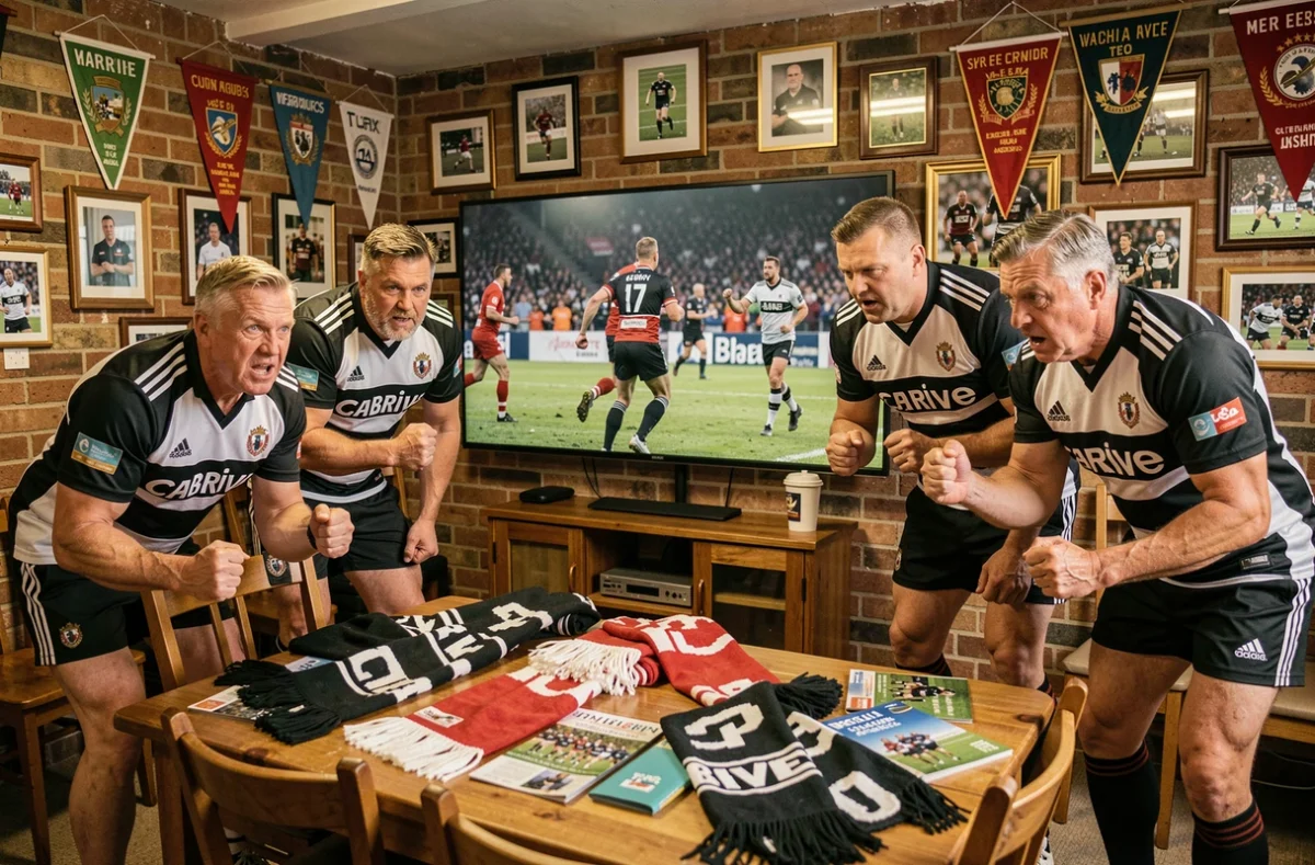 Supporters du CA Brive réunis au club house pour suivre un match en direct sur grand écran